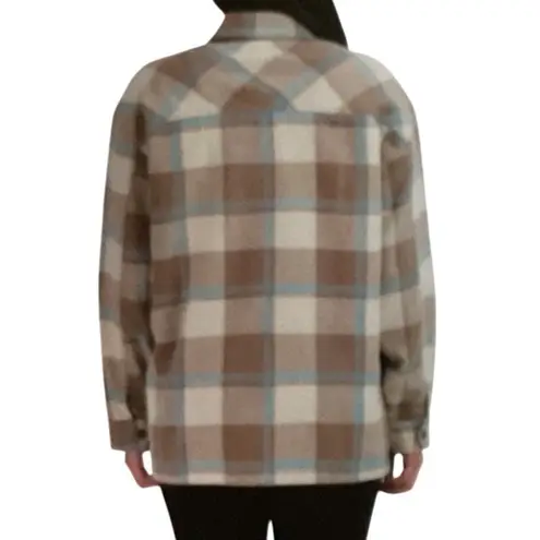 HFX Women's Gray Brown and Light Blue Wool Blend Shirt Jacket Medium