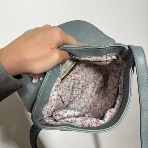 Antik Kraft Mini Shoulder Bag BlueFabric Print Snap Close Adjustable Strap Purse