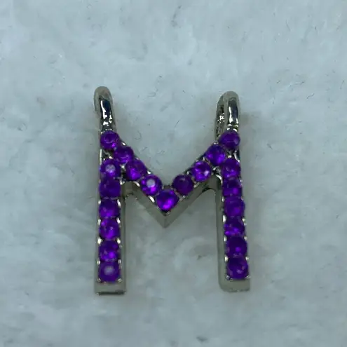 Initial Alphabet Letter M Jewelry Pendant Necklace Charm Purple Rhinestones