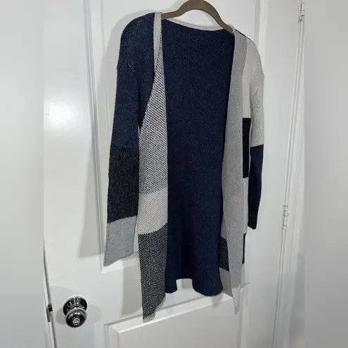Source Unknown Women’s Colorblock Panel Patchwork BlueGrey Pockets CozySoft Knit Cardigan SzS-M