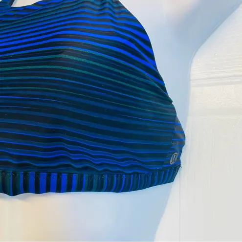 Lululemon  Tidal Flow Net Bikini Swim Top Blue Stripe Tie Back Sz Medium Strappy