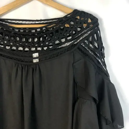 Giddy Up Boutique Black Lace Shoulder Ruffle Long Sleeve Top S