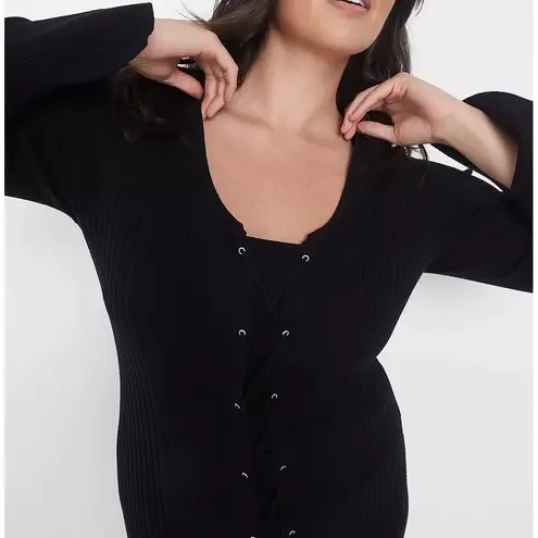 Lane Bryant  NWT Black Long-Sleeve V-Neck Lace-Up Front Sweater Dress 18/20 $99