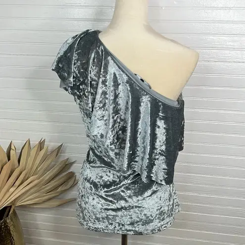 Tart Women's One Shoulder Blue Gray Velvet Blouse Size S Ruffle Top NWOT
