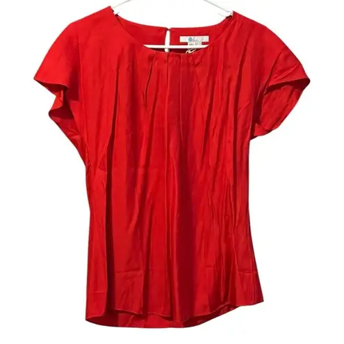 Boden Red Size 6 Short Sleeve Blouse Pleated Neck Silk Blend Keyhole Luxury NWT Red