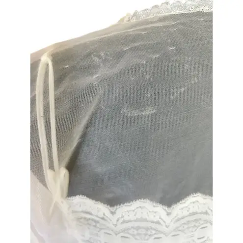 Vintage Olga Sheer White Peignoir Robe w/ Lace Trim Blue Bow Detail Size Small
