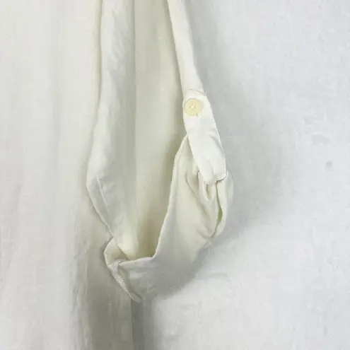 Flax Linen Button Front Long Sleeve Tunic Size Large White Lagenlook Roll Tab
