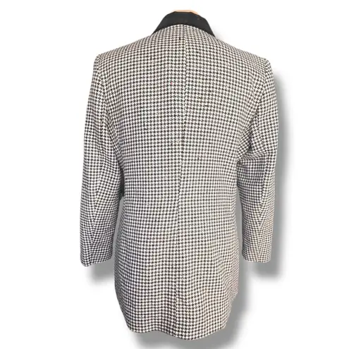 Vintage 90s Black White Houndstooth Blazer Jacket Velvet Collar Wool Blend 12