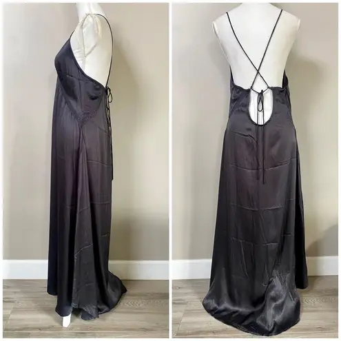Rowie the Label Kassia strappy back deep V black slip maxidress gown Lar… Size L
