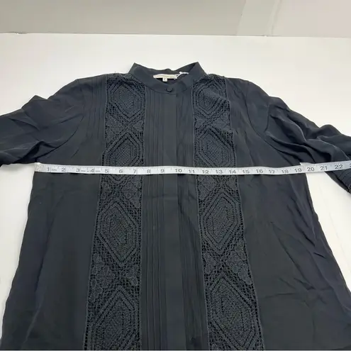 Lafayette 148 New York Boheme Lace Inset Silk Blouse Top Button Front Small