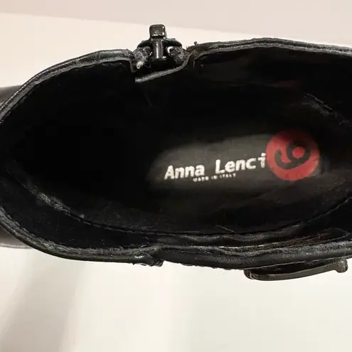 NWT Anna Lenci Black Leather Ankle Bootie Buckle Zipper Sleek Old Money Luxury Size 6