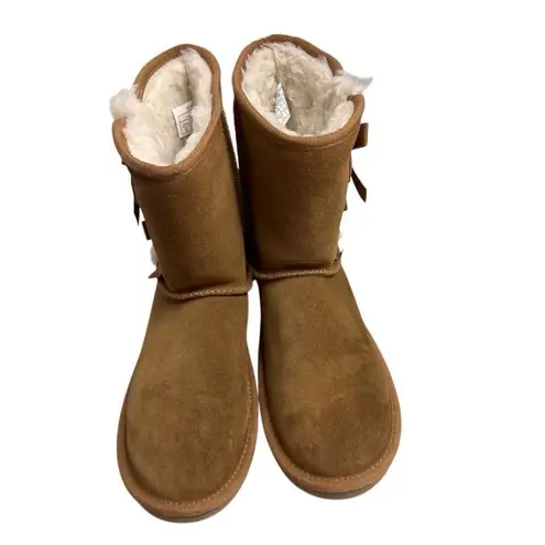 KOOLABURRA Women’s Suede Tan Bow Boots Faux Fur Lined Size 7