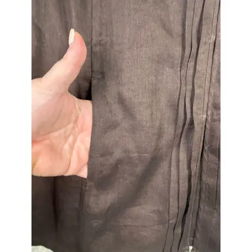 Chico's  Womens 100% Linen Long Tunic Vest‎ Top Brown Lace Blouse Size 2 Large