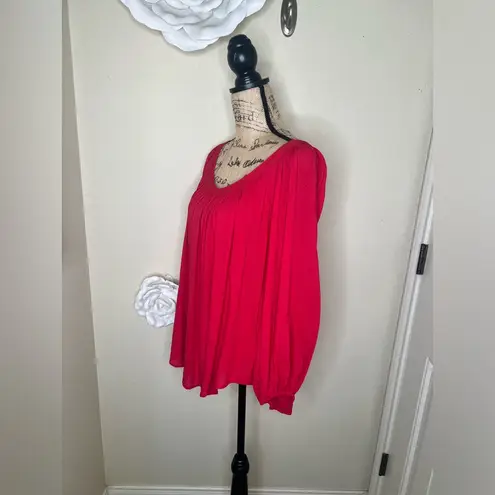 Maeve NTM: by Anthropologie Red Boho Flowy Tunic Blouse Long Sleeve V-Neck