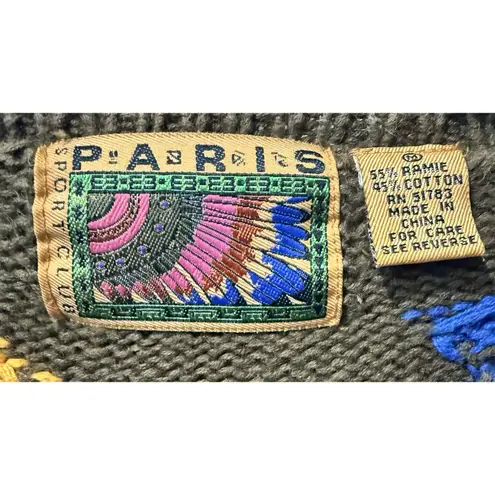 Vintage 80s Paris Sport Club Rustic Desert Aztec Chunky Knit Sweater Boho Medium Brown