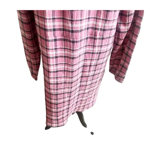 Garnet Hill Women’s Organic Cotton Plaid Shirt Dress Size 18 Pink Pockets Cabin