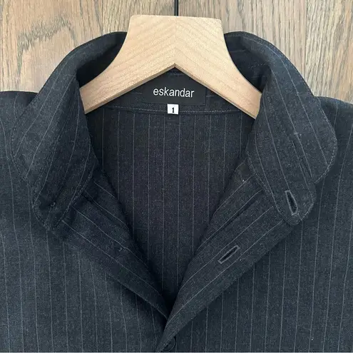 Eskandar Pinstripe Stand Collar Boxy Button Front Wool Cashmere Top Grey 1 / Med White
