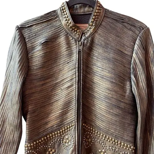 Double D Ranch Mabel heavily embellished, leather jacket NWOT Brown Size XL