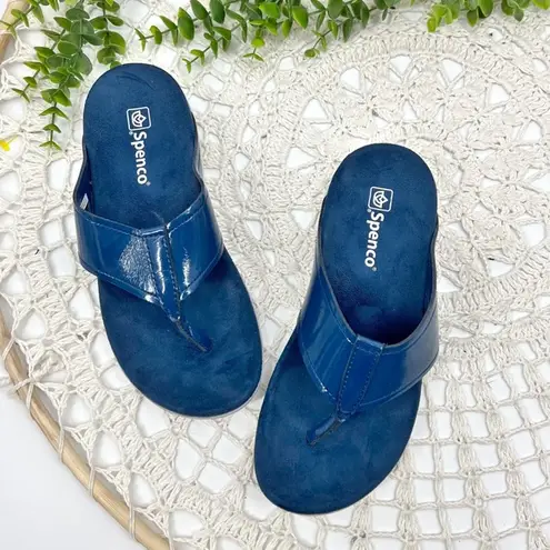 Spenco Hampton Patent Leather Thong Sandals Navy Blue Sz 6