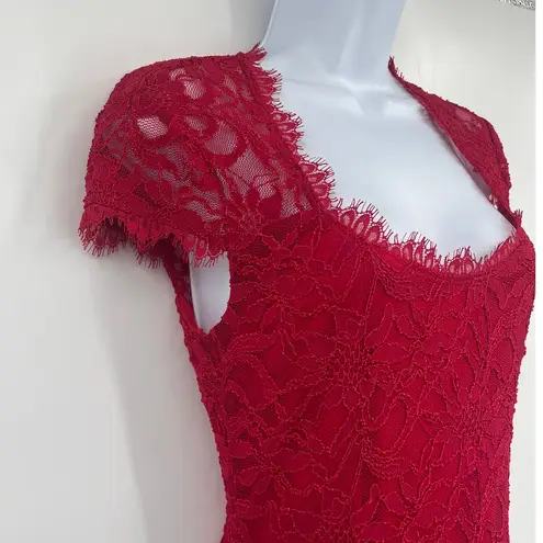 Red Lace Bodycon Dress Sz S Holiday Jump Apparel Party Sexy Glam Fringe Y2K NYE