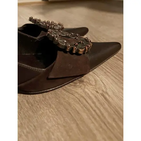 ESCADA Vintage Rare Brown Jeweled Pointed Toe Kitten Heels Size 6.5