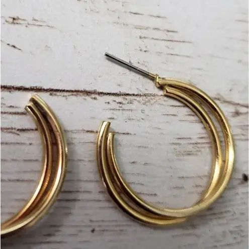 Vintage Earrings For Pierced Ears Gold Tone Double Hoop