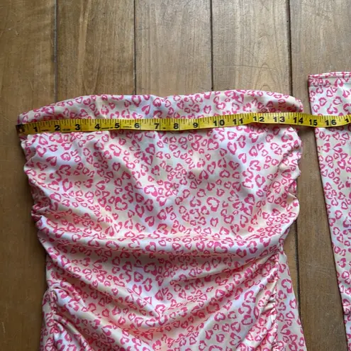 Miscreants Ruched Cupid Mini Strapless Dress/Gloves Yellow/Pink LeopardUS M NWOT Pink Size M