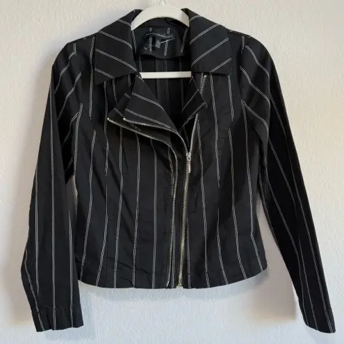 White House | Black Market  Women’s Washed Stripe Double‎ Zipper Moto Jacket Size 2
