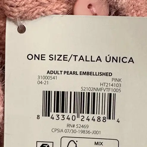 Holiday Time Knit Hat Gloves Set Womens OS Pink Pearl Fur Pom Pom Coquette