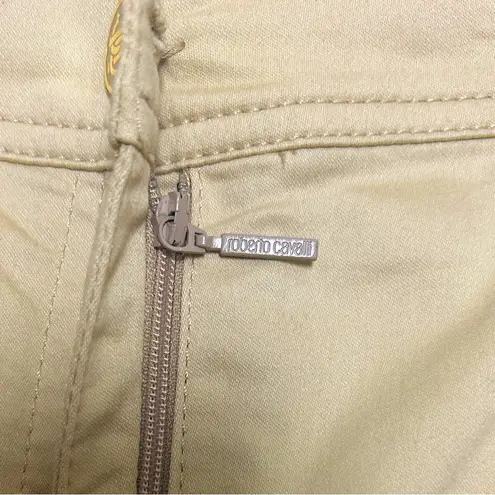 Roberto Cavalli Beige Gold Flare Monogram Button Patch Pockets Mid Rise Pants 42