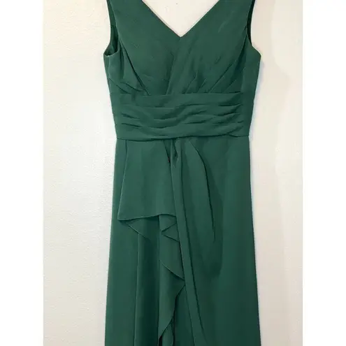 Azazie Size 4 Formal Dress Maxi A Line Empire Pleated Waist V Neck & Back Green
