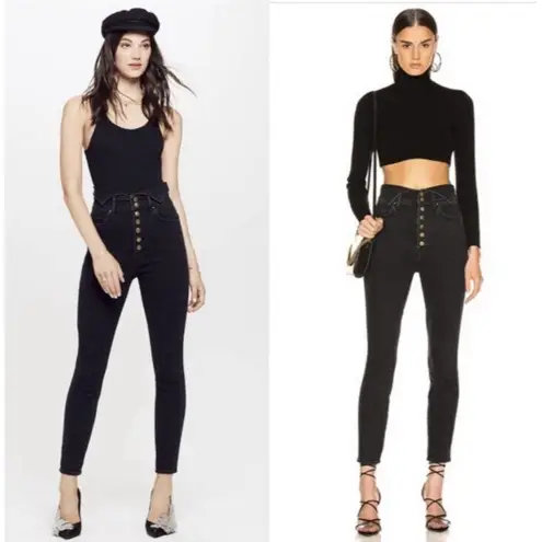 Mother Swooner Exposed Snap Jeans Wrong Side of the Tracks Black Denim Size 24