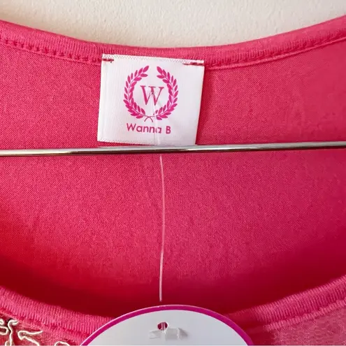 Wanna B Pink Lace Embroidered Floral Blouse Size Large NEW Short Sleeves