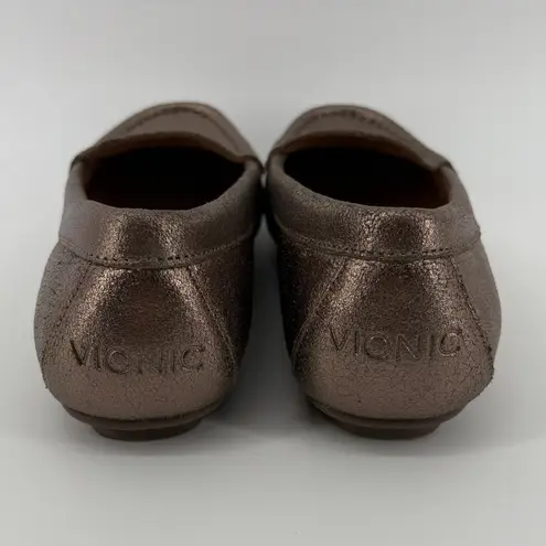Vionic Women 5 Debbie Metallic Slip On Moccasin Loafer Brown Arch Support NWOB