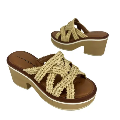 Clergerie Chermy Raffia Platform Mules Beige Natural Size 36 Brown