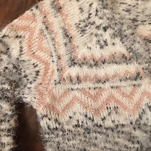Retrology Cardigan Sweater Long Sleeve Feather Knit Pink Gray Cream Heather Med