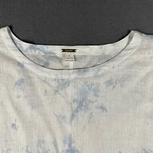 Magaschoni Womens S Blue White Linen Short Sleeve Lightweight Pullover Blouse