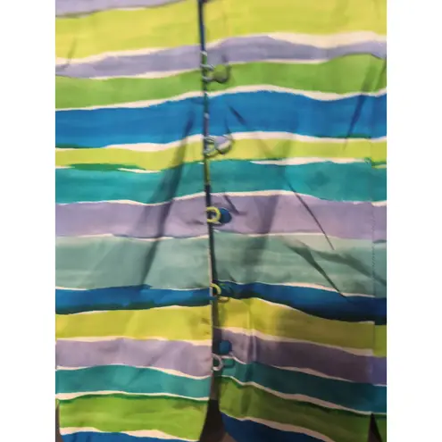 Jeremy Spenser Women's Small Silk Vest, Cool Multicolor Striped Vest, 100% Silk Blue