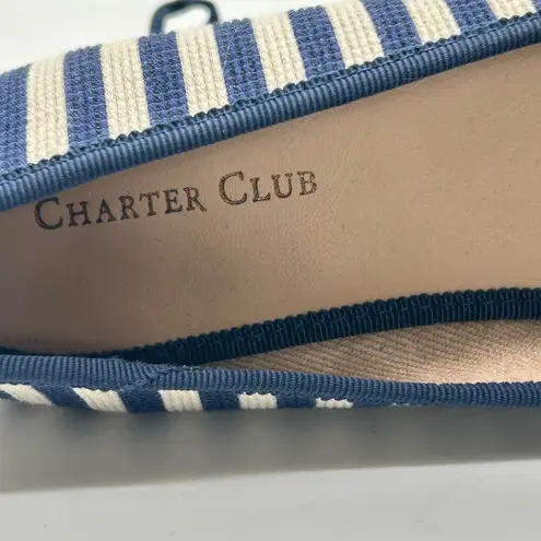 Charter Club  Flats Womens 6M Navy Stripe Bailynn3 Fabric Ballet Nautical NEW