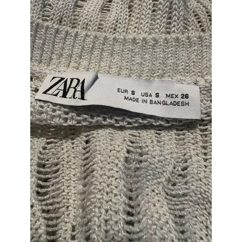 ZARA Size Small White Metallic Thread Open Knit Crochet Sleeveless Top Boho