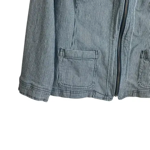 CJ Banks Women Jean Jacket 1X Navy Striped Denim Western Cowgirl Sustainable Blue