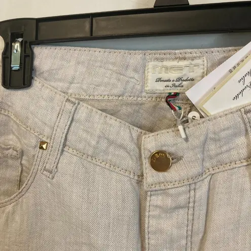 MET women's size 29 lightweight linen blend gold studded beige casual pants