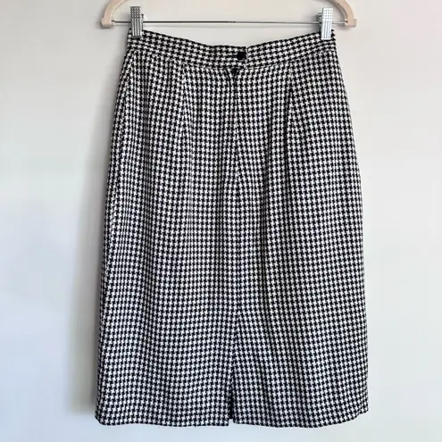 Vintage Lord & Taylor Petites Women’s Houndstooth Plaid Casual Skirt Size 8P Black