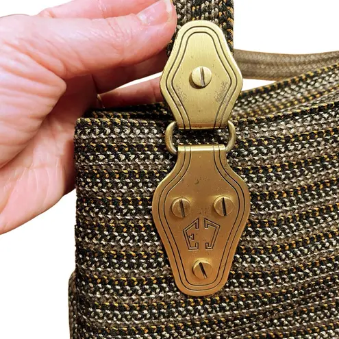 Eric Javits Purse Shenia Squishee Brown Gold Metallic Woven Tote Bag Fall