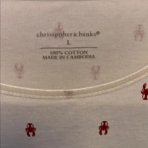 Christopher & Banks White Shirt with Red Lobster Design 100% COTTON
SIZE LARGE