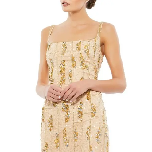 Mac Duggal 10770 Women's Gold Sequin Midi Dress Formal Size 2