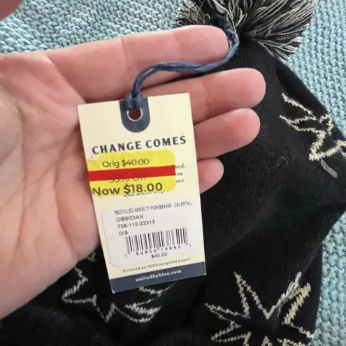 United by Blue New! Beanie Winter Hat Cap Made in USA Black White Stars