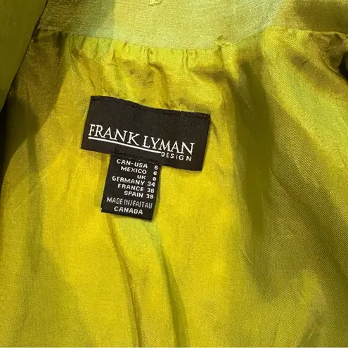 Frank Lyman Design Celery Green Bubble Hem Puff Sleeve Button Down Belted Dress Size 6