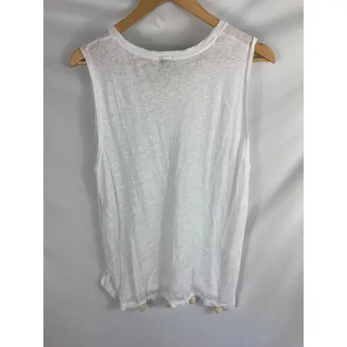 J.Crew  Womans 100% linen White Pom Pom Bottom Tank Size Medium - Image 4