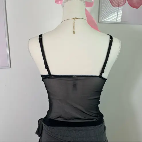 Delicates Vintage Y2K Black Blue Lace Floral Mesh Corset Bustier Top Womens Med